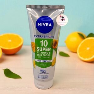 Nivea Extra Bright 10 Super Vitamins Skin Foods Body Serum Lotion SPF 15, 320 ml